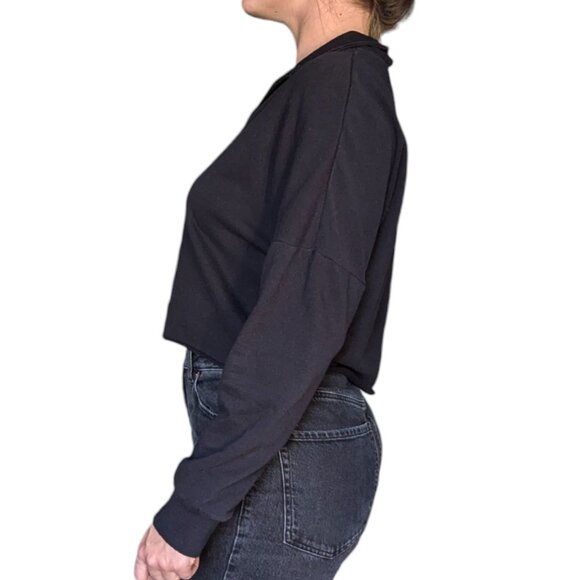 Garage Black Cropped Quarter Zip with Cuffed Sleeves Women Size Medium - Picture 2 of 8